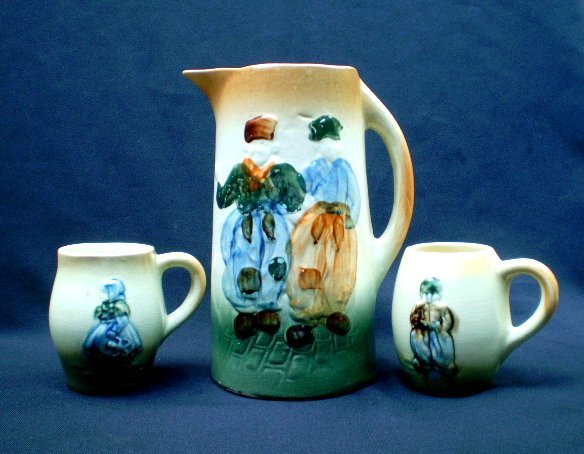 Roseville Holland Pitcher & Two Mugs - Pre 1900 Roseville Holland Pitcher & Two Mugs - Pre 1900