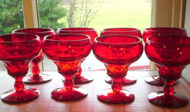 Fenton Ruby Red Set of (8) Eight Champagne Goblets Fenton Ruby Red Set of (8) Eight Champagne Goblets