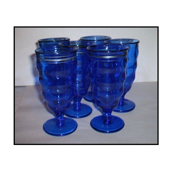 Smith Glass Set of Six (6) Cobalt Blue Goblets Smith Glass Set of Six (6) Cobalt Blue Goblets