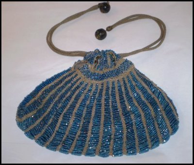 Cobalt Blue Beaded Drawstring Purse Reticule - Free Shipping Cobalt Blue Beaded Drawstring Purse Reticule - Free Shipping