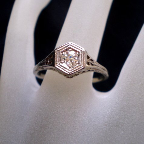 Art Deco 18K White Gold Diamond Solitaire Filigree Ring - Free Shipping Art Deco 18K White Gold Diamond Solitaire Filigree Ring - Free Shipping