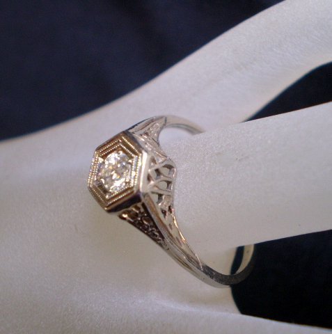 Art Deco 18K White Gold Diamond Solitaire Filigree Ring - Free Shipping Art Deco 18K White Gold Diamond Solitaire Filigree Ring - Free Shipping