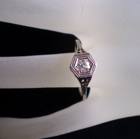Art Deco 18K White Gold Diamond Solitaire Filigree Ring - Free Shipping Art Deco 18K White Gold Diamond Solitaire Filigree Ring - Free Shipping