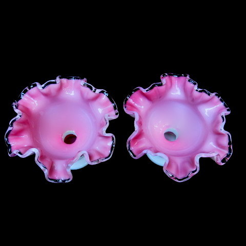 PAIR Fenton Peach Crest Candleholders Footed & Double Crimped PAIR Fenton Peach Crest Candleholders Footed & Double Crimped