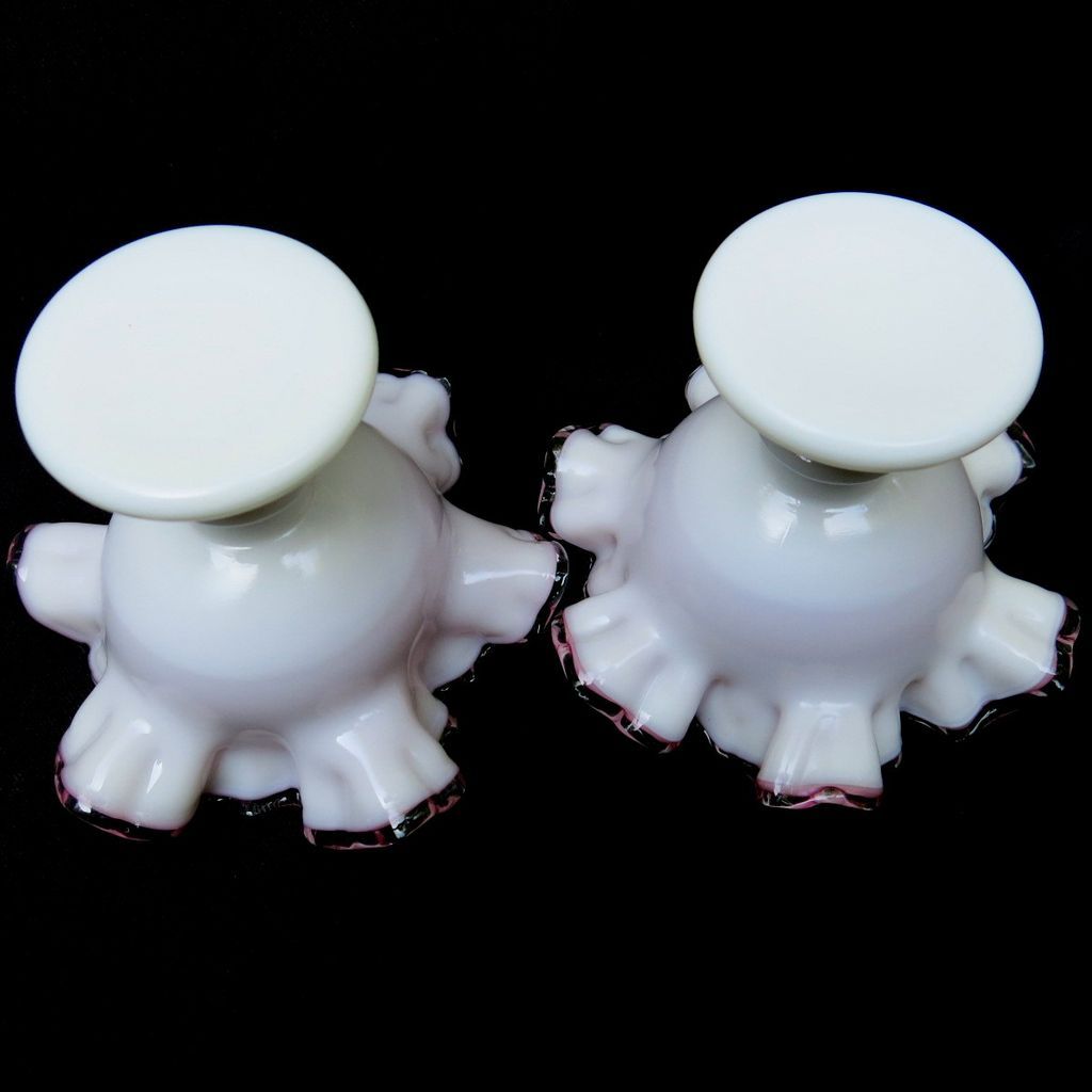 PAIR Fenton Peach Crest Candleholders Footed & Double Crimped PAIR Fenton Peach Crest Candleholders Footed & Double Crimped