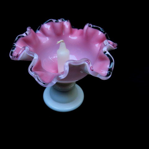 PAIR Fenton Peach Crest Candleholders Footed & Double Crimped PAIR Fenton Peach Crest Candleholders Footed & Double Crimped