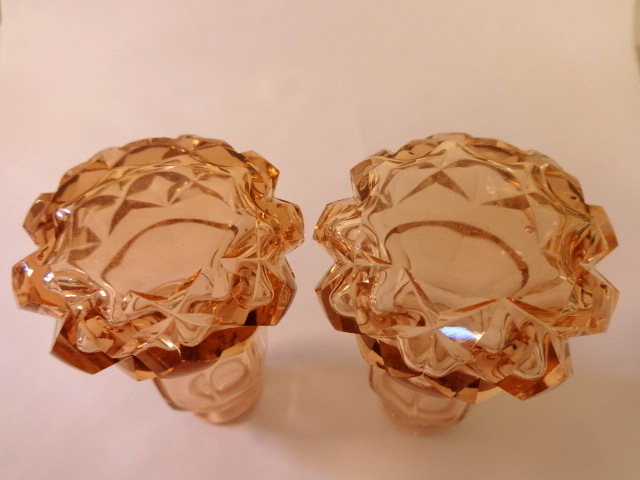 Pink Cut Glass PAIR Perfume Bottles Made in Germany Pink Cut Glass PAIR Perfume Bottles Made in Germany