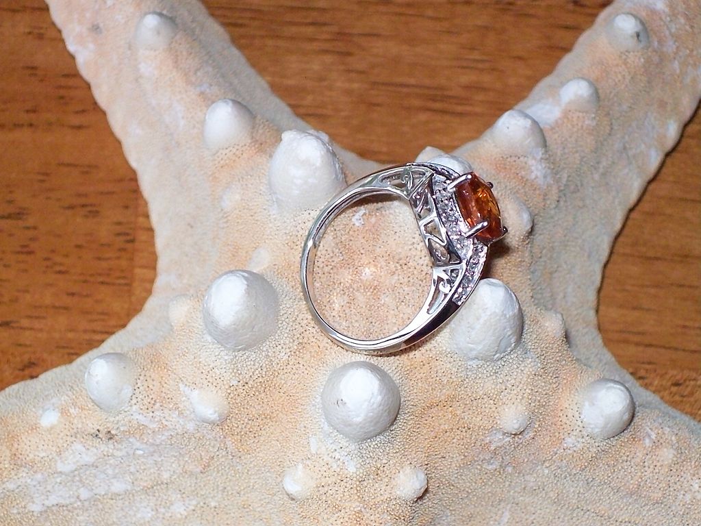 Spessartite Mandarin Garnet and Diamond Ring ~ 14 Karat White Gold Spessartite Mandarin Garnet and Diamond Ring ~ 14 Karat White Gold