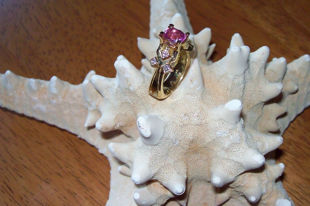 Pink Neon Sapphire and Diamond Ring in 18 Karat Gold Pink Neon Sapphire and Diamond Ring in 18 Karat Gold