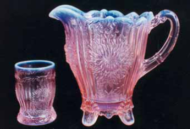 Fenton Carnival Glass Pitcher Set Bouquet Pattern 5 pcs. - Ruby Lane