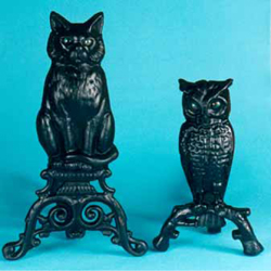 New cat and owl cast iron andirons