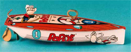 Popeye and Felix Character Tin Wind-up Toy Boats