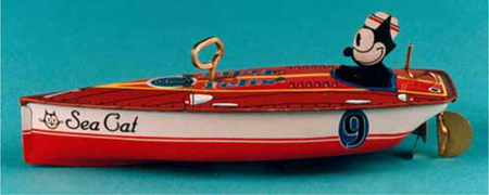 Vintage 30's-40's Large 18 Toy Tin Litho Windup Speed Boat - Ruby