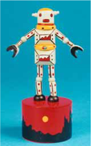 New robot push toy in painted wood