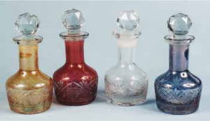 Cut glass perfumes with colored overlays