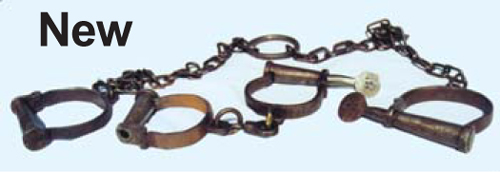 Rusty padded shackles used for locking up prisoners or slaves