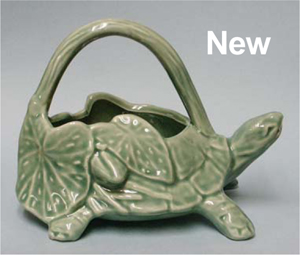 Brush Mccoy Turtle Figurine, Vintage Green and Brown Glazed Pottery  Tortoise 