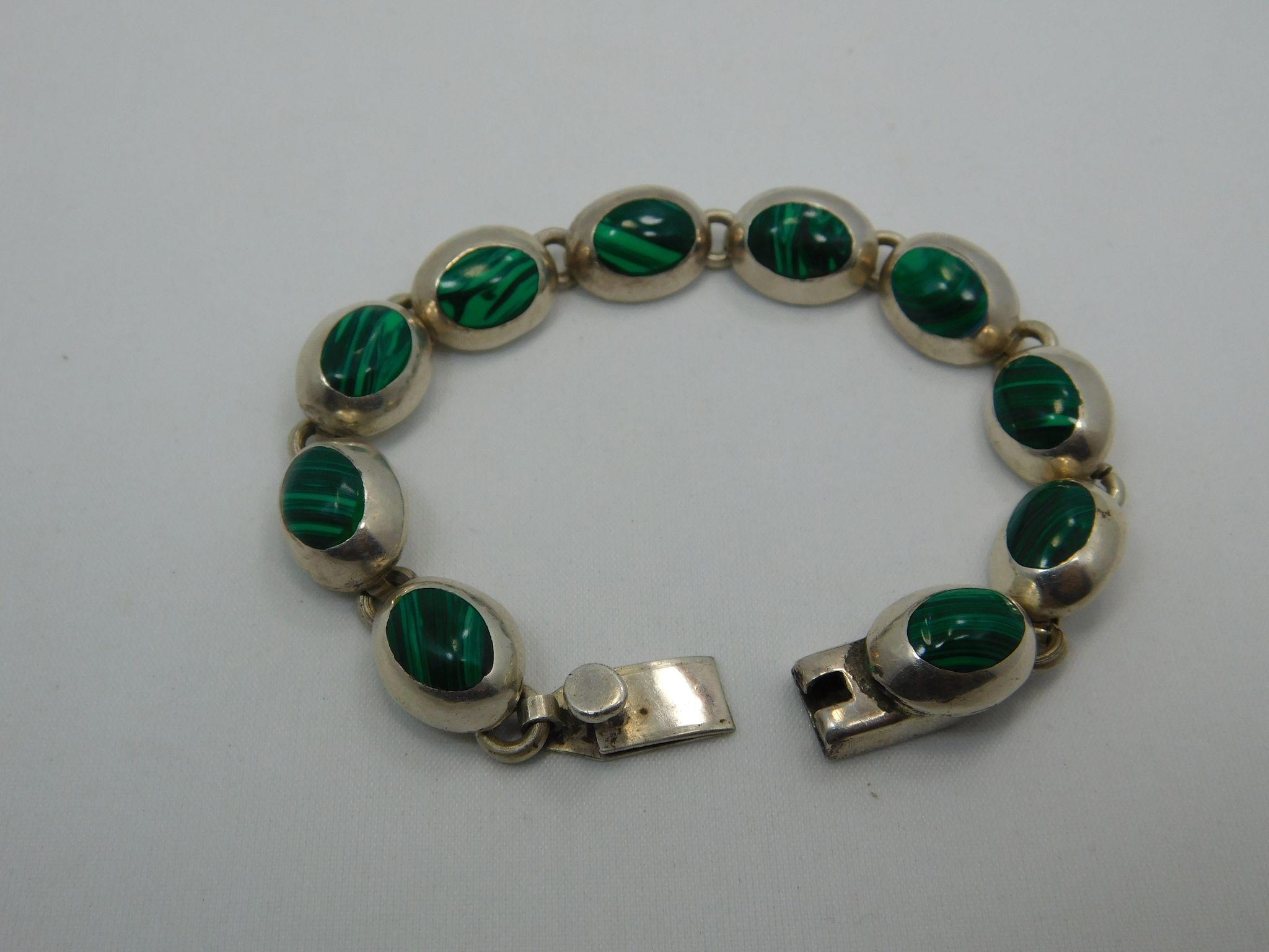 Malachite Green Sterling Bracelet 925 from susieantiques on Ruby Lane
