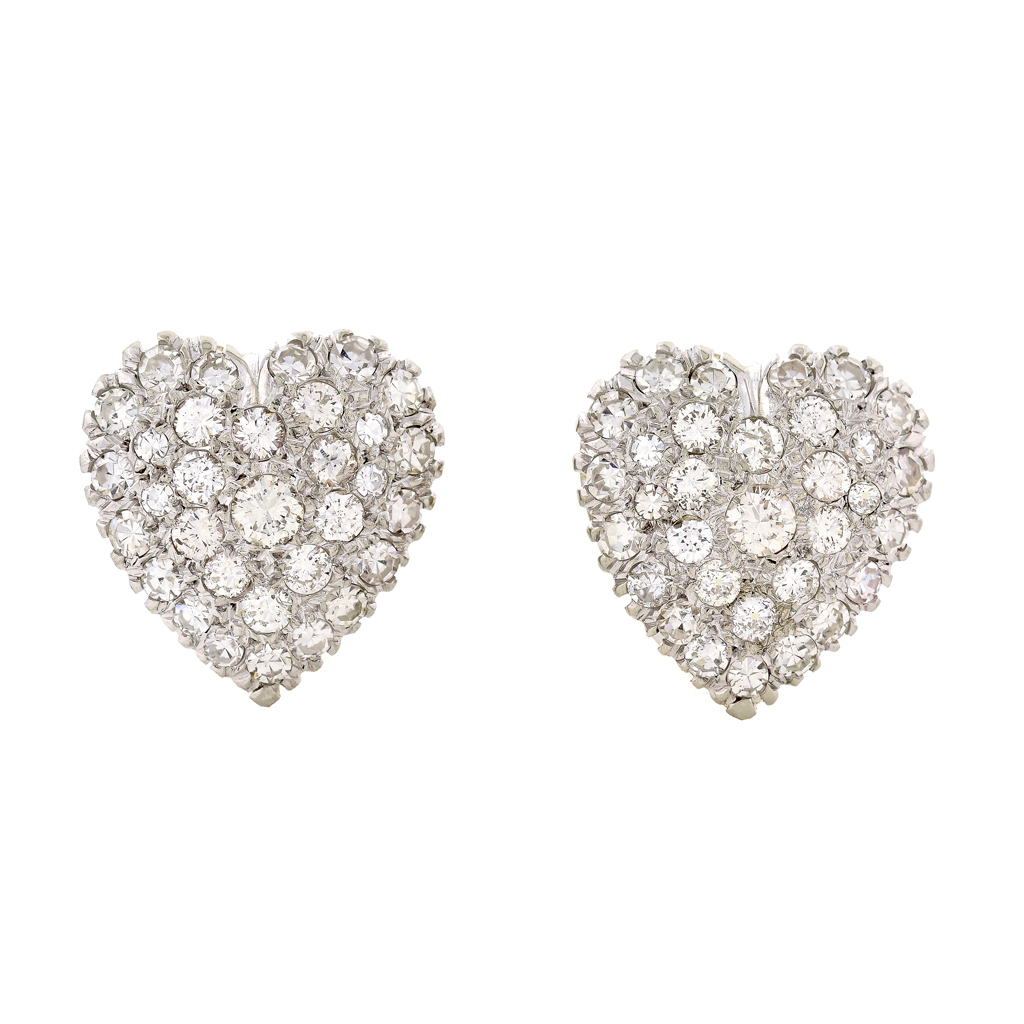 Two Tone Fine Pave Diamond Heart Clip And Post Earrings from ...