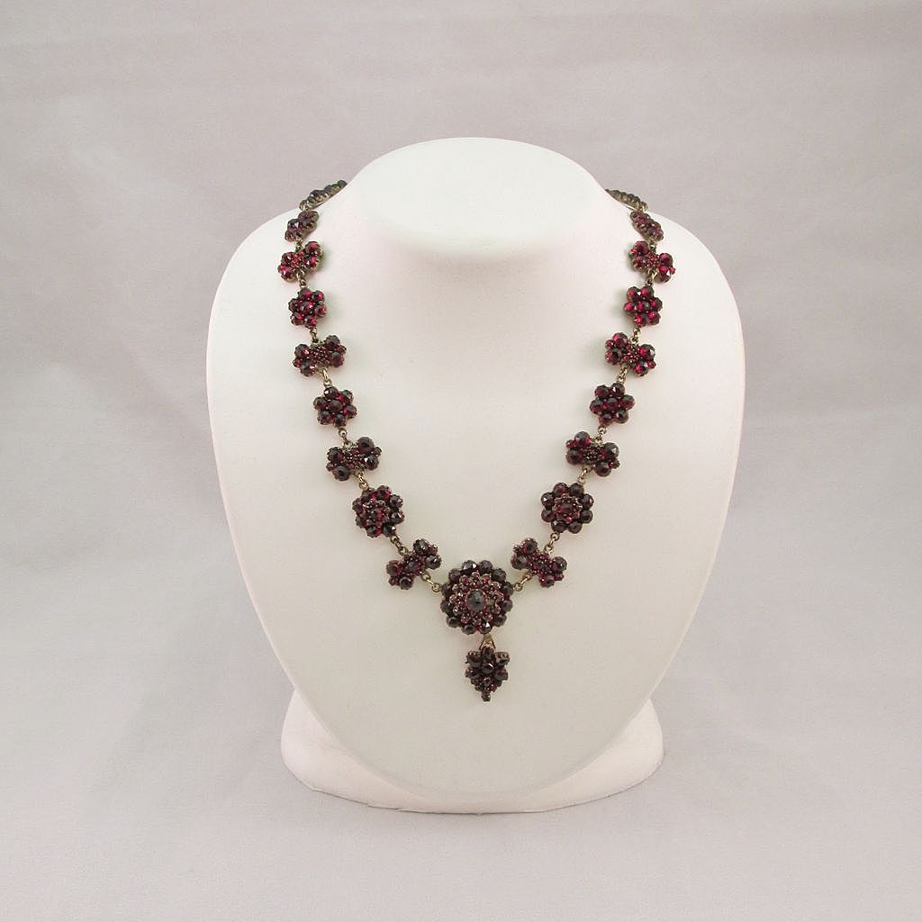 Antique Bohemian Rose Cut Garnet Necklace from warejewelry on Ruby Lane