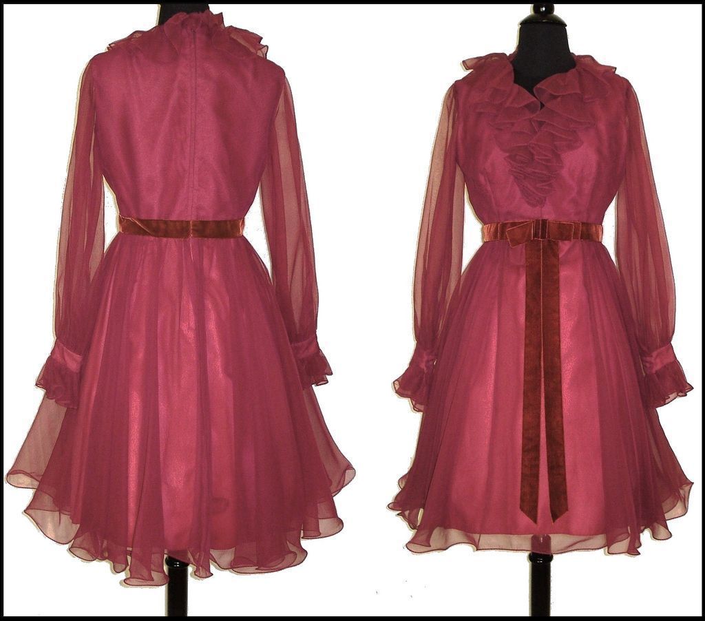 Vintage 1960s Dress . Miss Elliette . Burgundy . Chiffon from ...