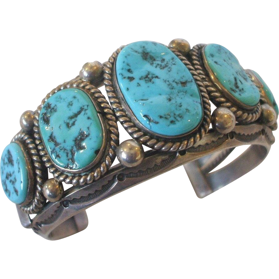 Signed Vintage Navajo HARRISON JIM Sterling Silver and Turquoise Cuff ...