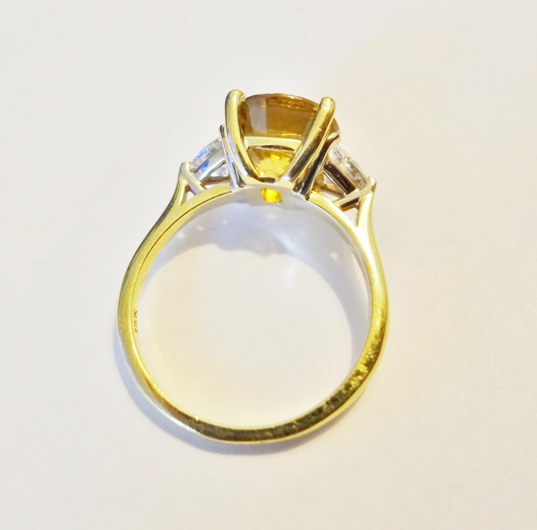 Rare 18k Exquisite Golden Champagne Zircon Trillion Cut Diamonds Ring ...