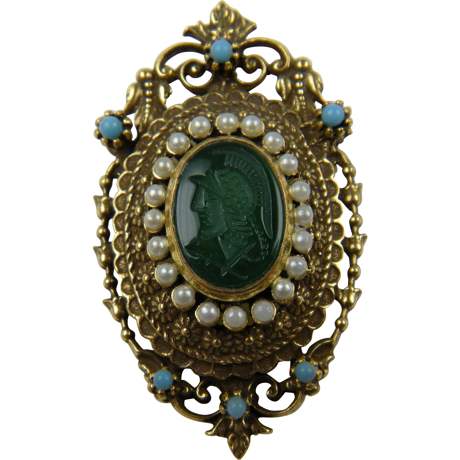 Unsigned FLORENZA Brooch with Imitation Cameo from jackiesgems on Ruby Lane