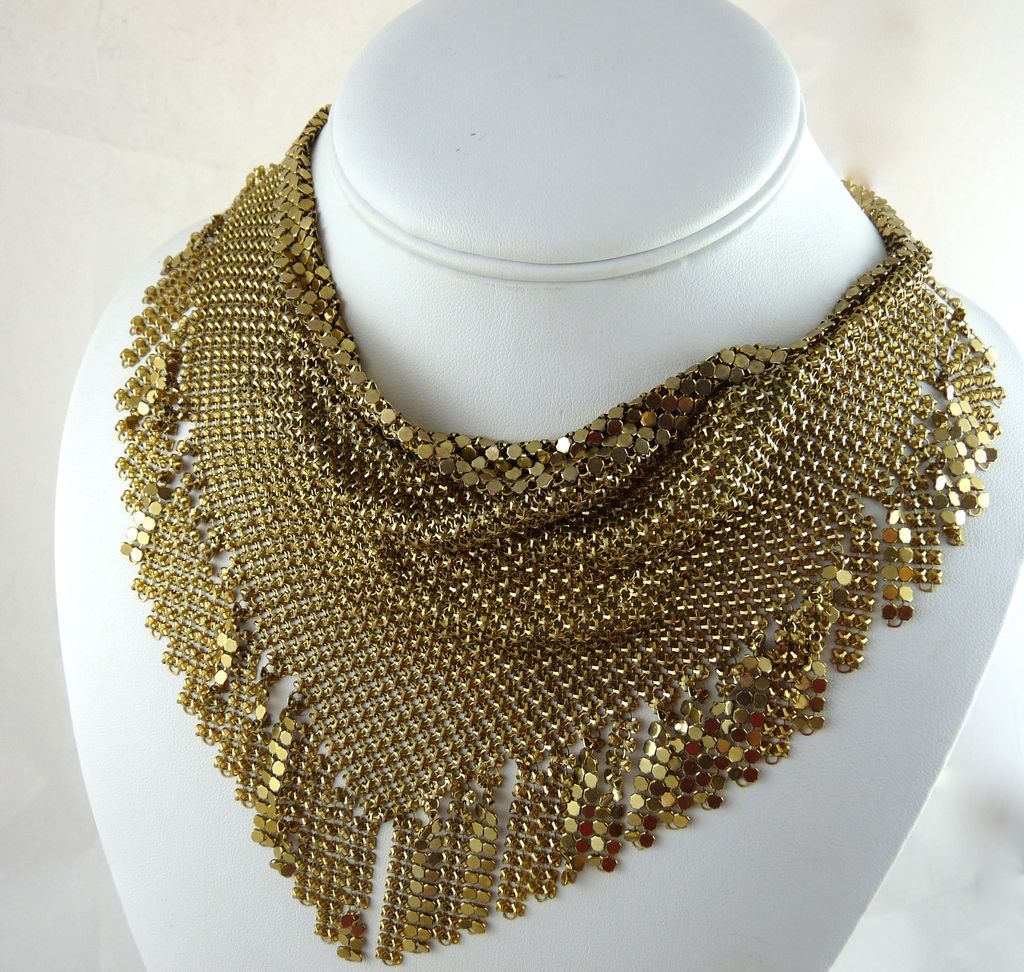 Vintage Napier Gold Mesh Bib Necklace with Fringe from ornaments on ...