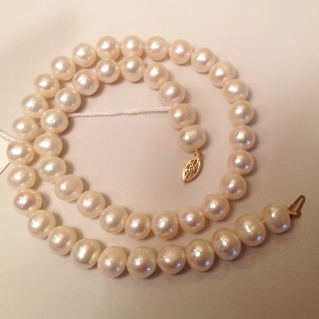 Large 10mm Cultured Freshwater Pearl Necklace 14K Gold Clasp from ...