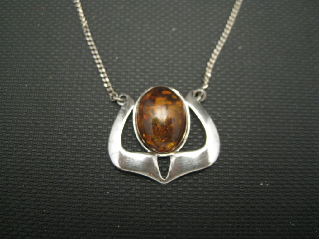 Amber Necklace 835 Silver Polish Marks Man Made Amber from ...