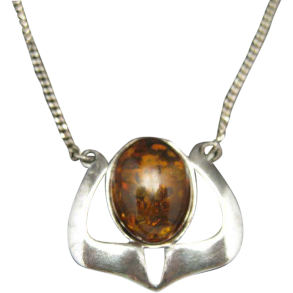 Amber Necklace 835 Silver Polish Marks Man Made Amber from ...