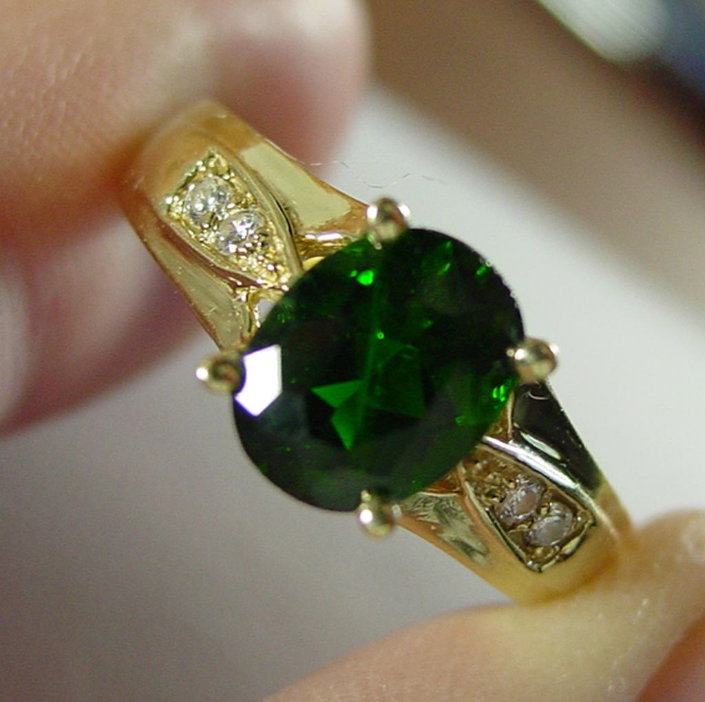 14K YG Chrome Diopside Ring with Diamonds Size 8 1/2 from 4sot on Ruby Lane