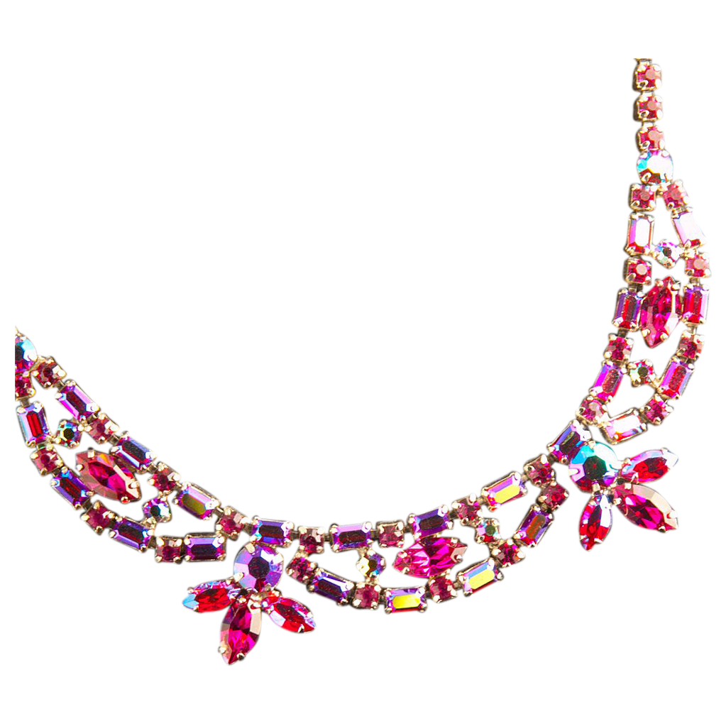 Sherman Fuchsia Pink Rhinestone Necklace from giddy on Ruby Lane