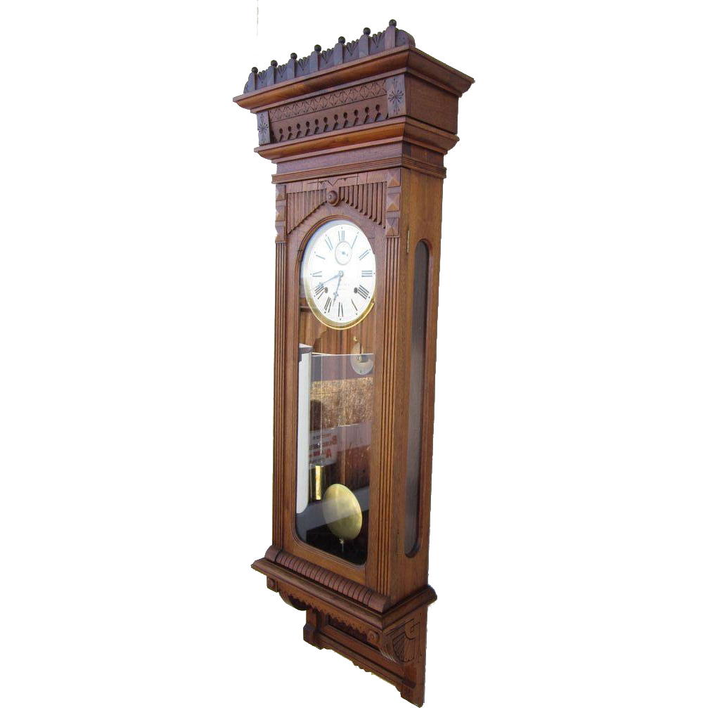 Elegant Wm. L. Gilbert Regulator #11 Wall Clock in Walnut - Time and ...