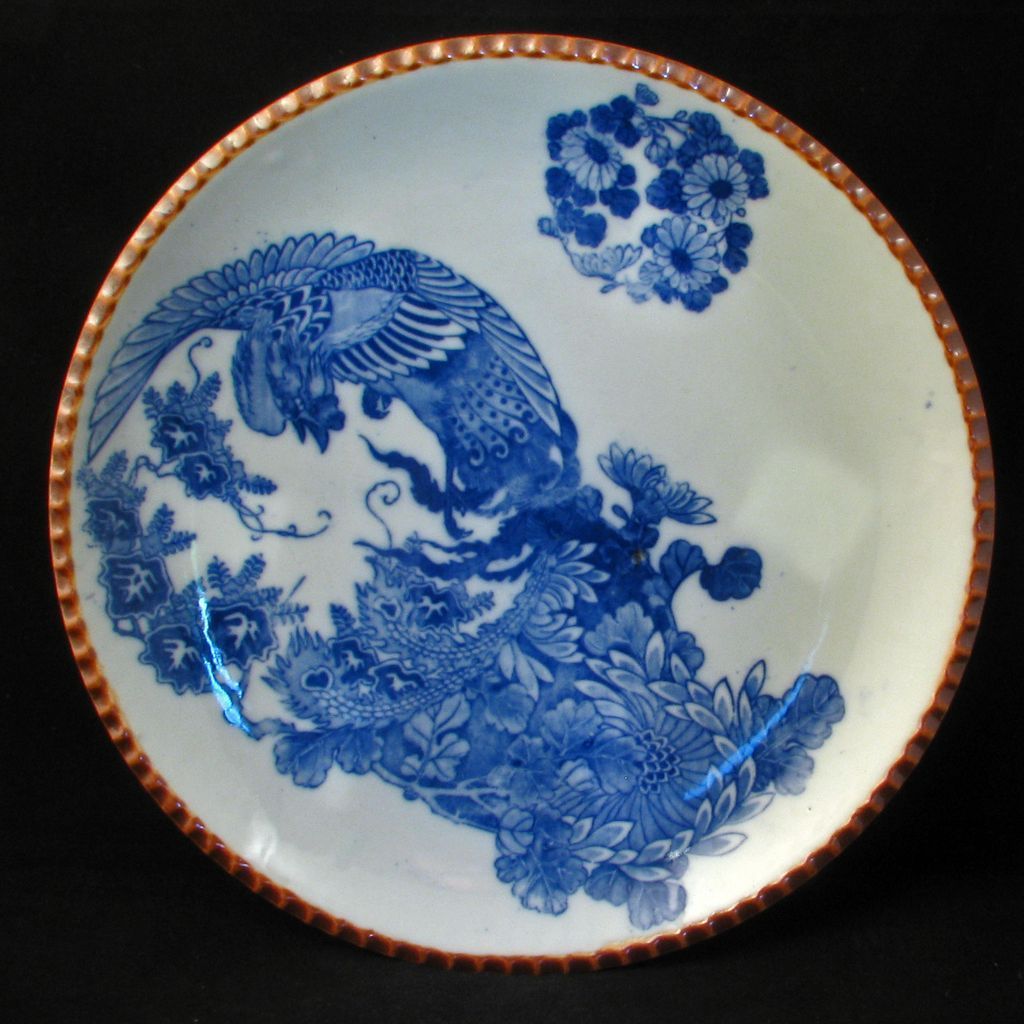 Large Meiji Japanese Transferware Igezara Blue and White Porcelain from ...