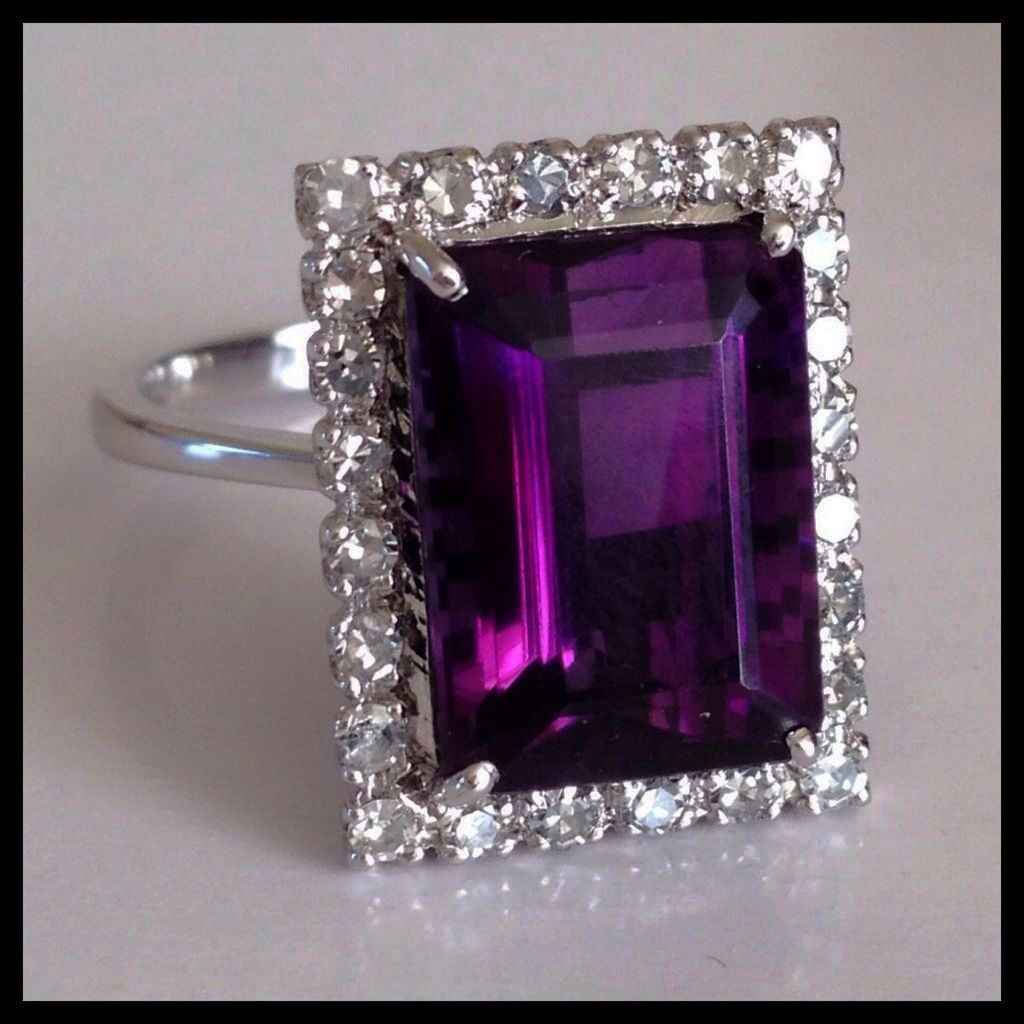 Retro Diamond Vivid Purple Amethyst 14K White Gold Vintage Ring from ...