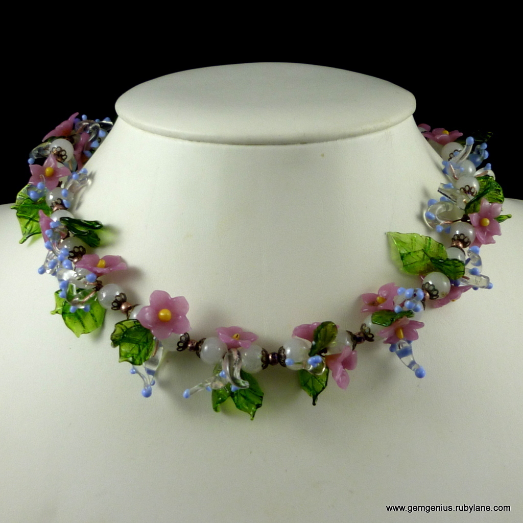 Italian Glass Flower Necklace from gemgenius on Ruby Lane