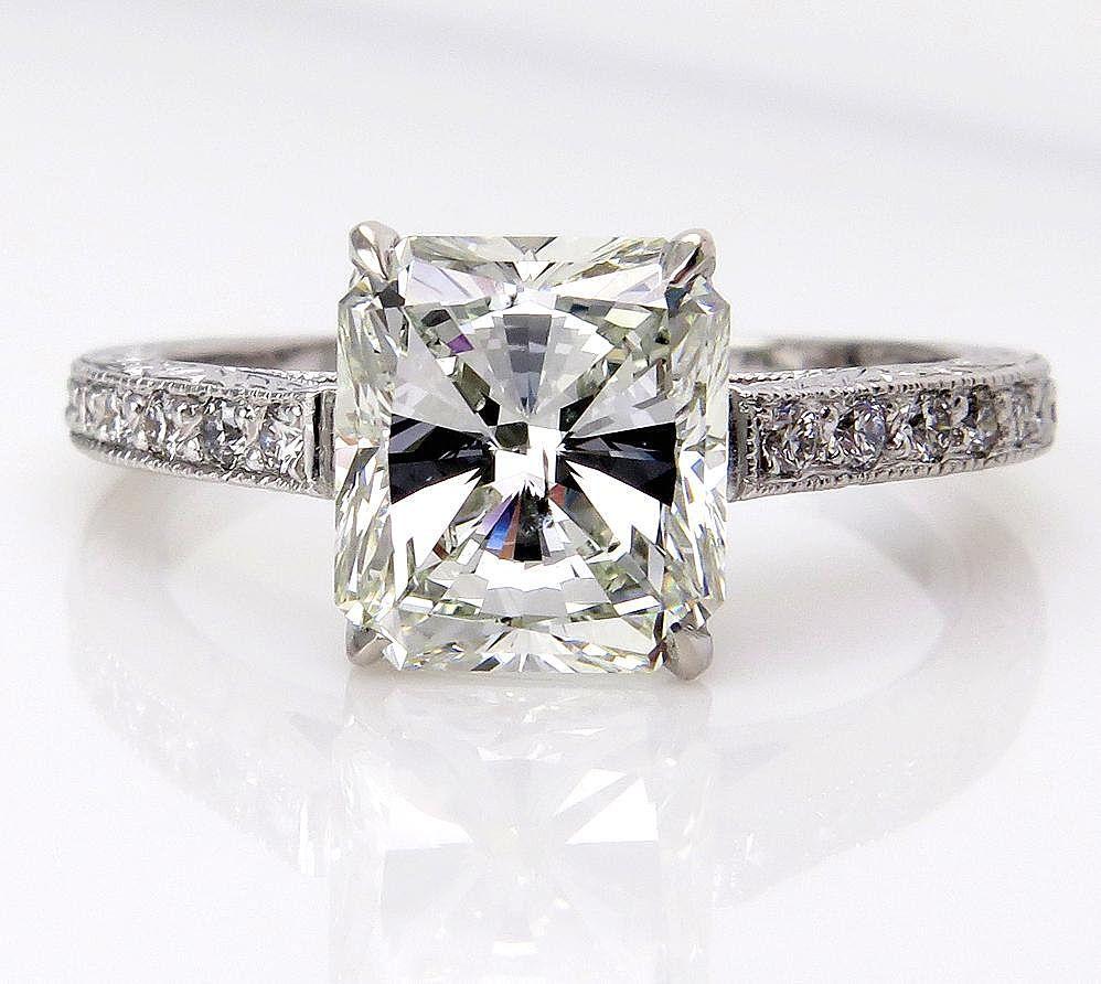 Estate Vintage 2.59ct Radiant Cut Diamond Solitaire Engagement Wedding ...