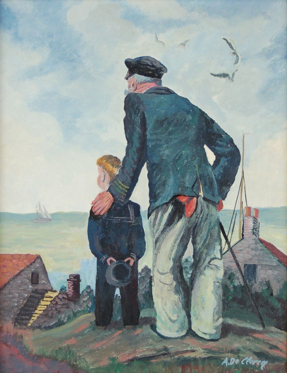 Old Sea Captain Grandfather with Sailor Boy Grandson Oil Painting from ...