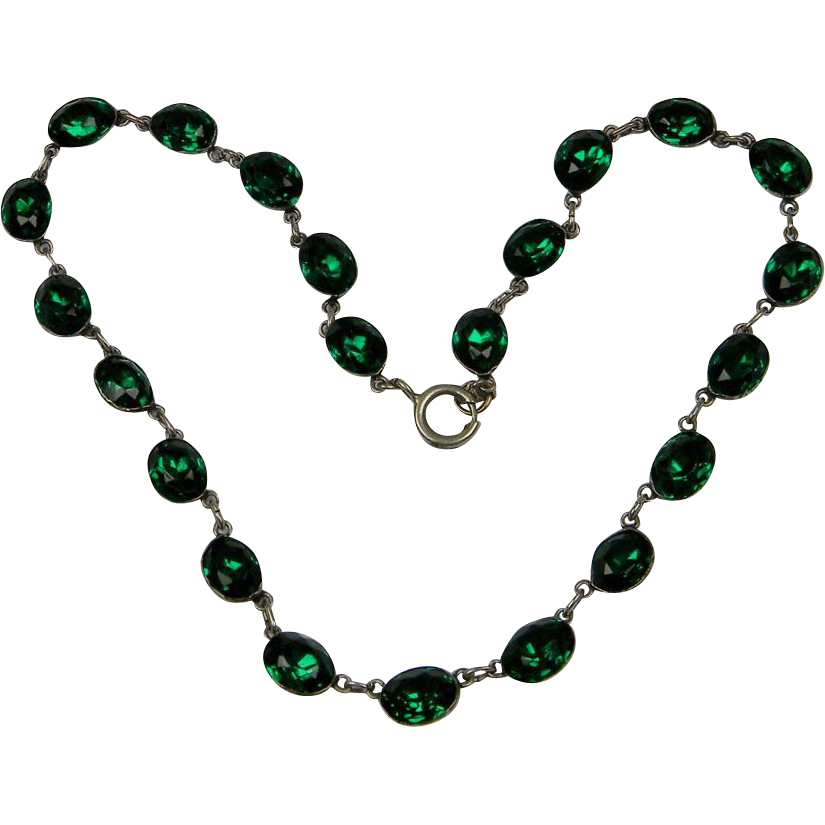 Emerald green paste foiled Riviere necklace | DB Gems