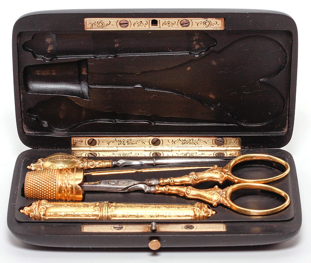 Set: Antique 14k Solid Gold Sewing or Embroidery Tools: Scissors ...