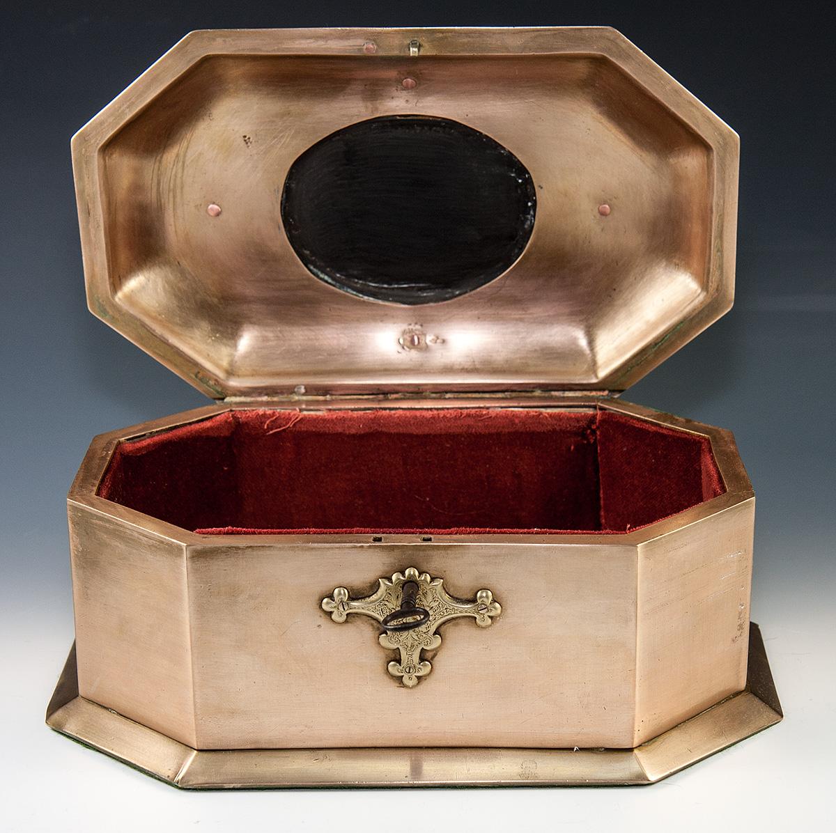 RARE Antique Heavy Italian Jewelry Box, 9.25" Casket, Pietra Dura