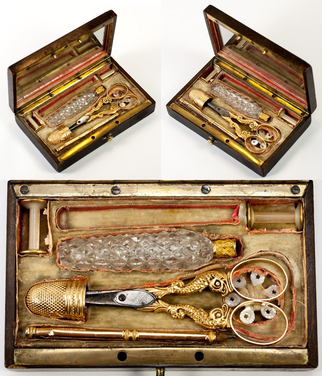 Antique French Palais Royal 18k Gold Sewing Set, Etui, Thimble ...