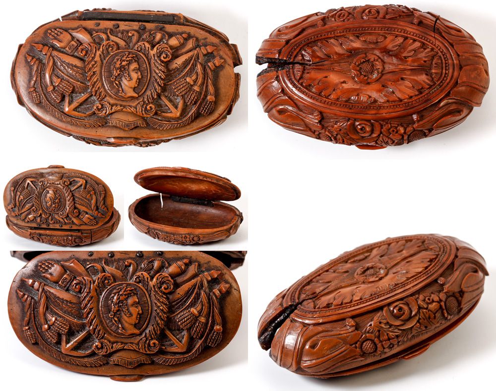 Antique Napoleonic French Carved Coquilla Nut Snuff Box, Napoleon ...