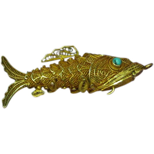 Vintage Chinese Sterling Silver Gilt Vermeil Articulated Fish from ...
