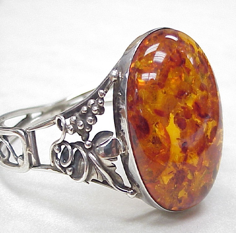 Large Honey Amber Vintage Bracelet, Sterling Silver from arnoldjewelers ...