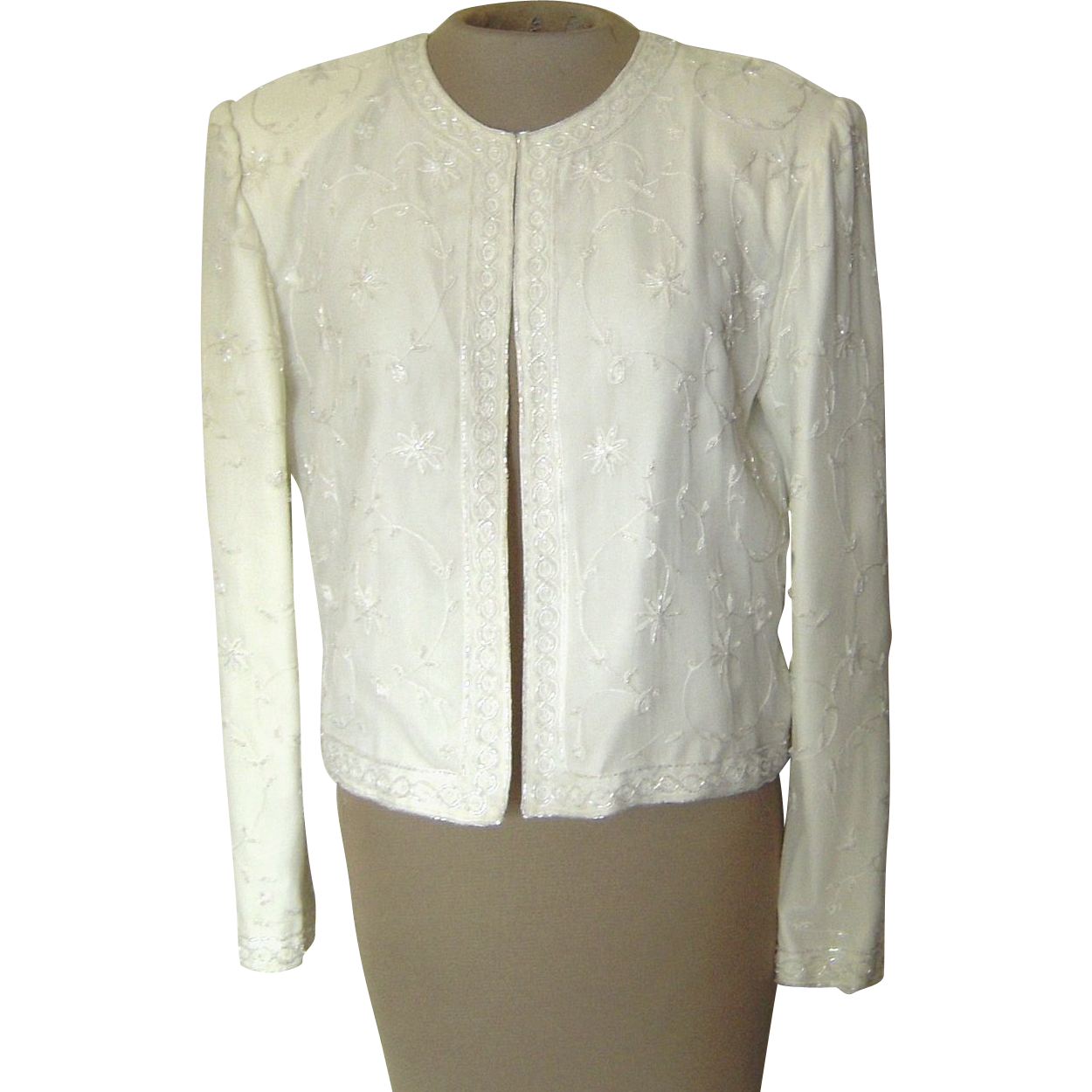 Vintage Scala Off-White Silk Beaded Jacket