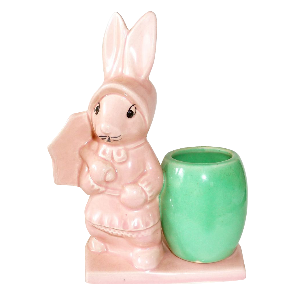 Ceramic Pink Bunny Planter~Rabbit w Umbrella & Jardiniere from ...