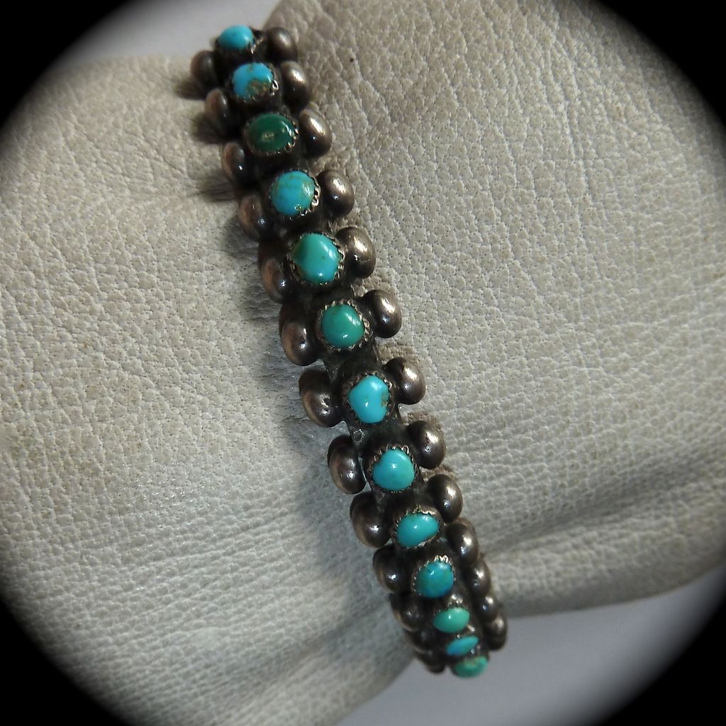 Native American Zuni Sterling Petit Point Turquoise Cuff Bracelet from ...